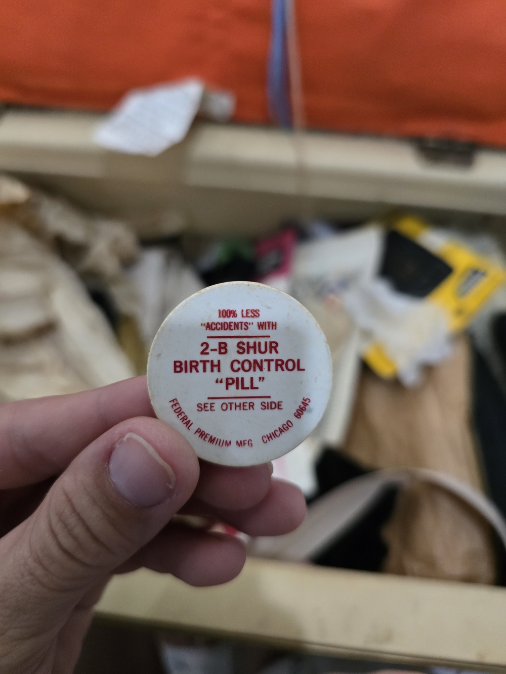 Vintage 2-B Shur Birth Control Pill Dispenser - White with Red Text